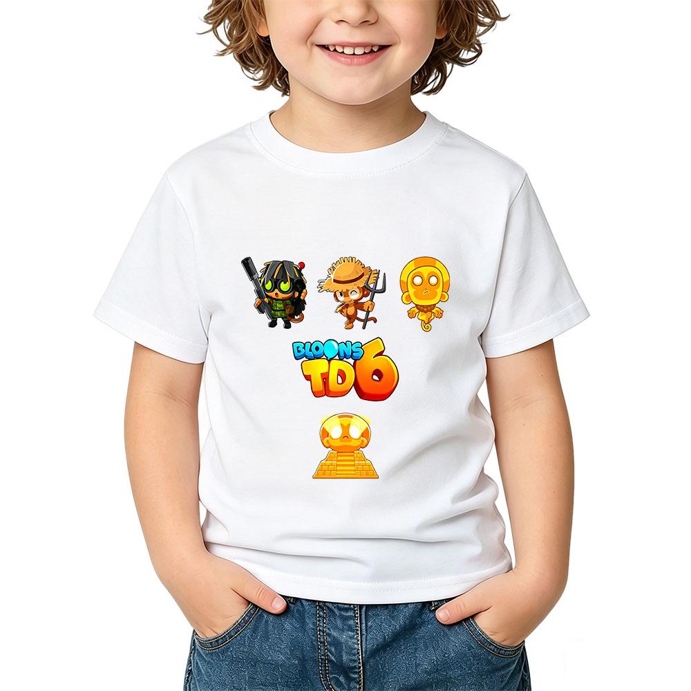 Maglietta per Bambini Gioco Bloons TD 6 100% Cotone Stampa Cartone Animato T-shirt per Bambini Streetwear Ragazzi Ragazze Top Girocollo Manica Corta Estate