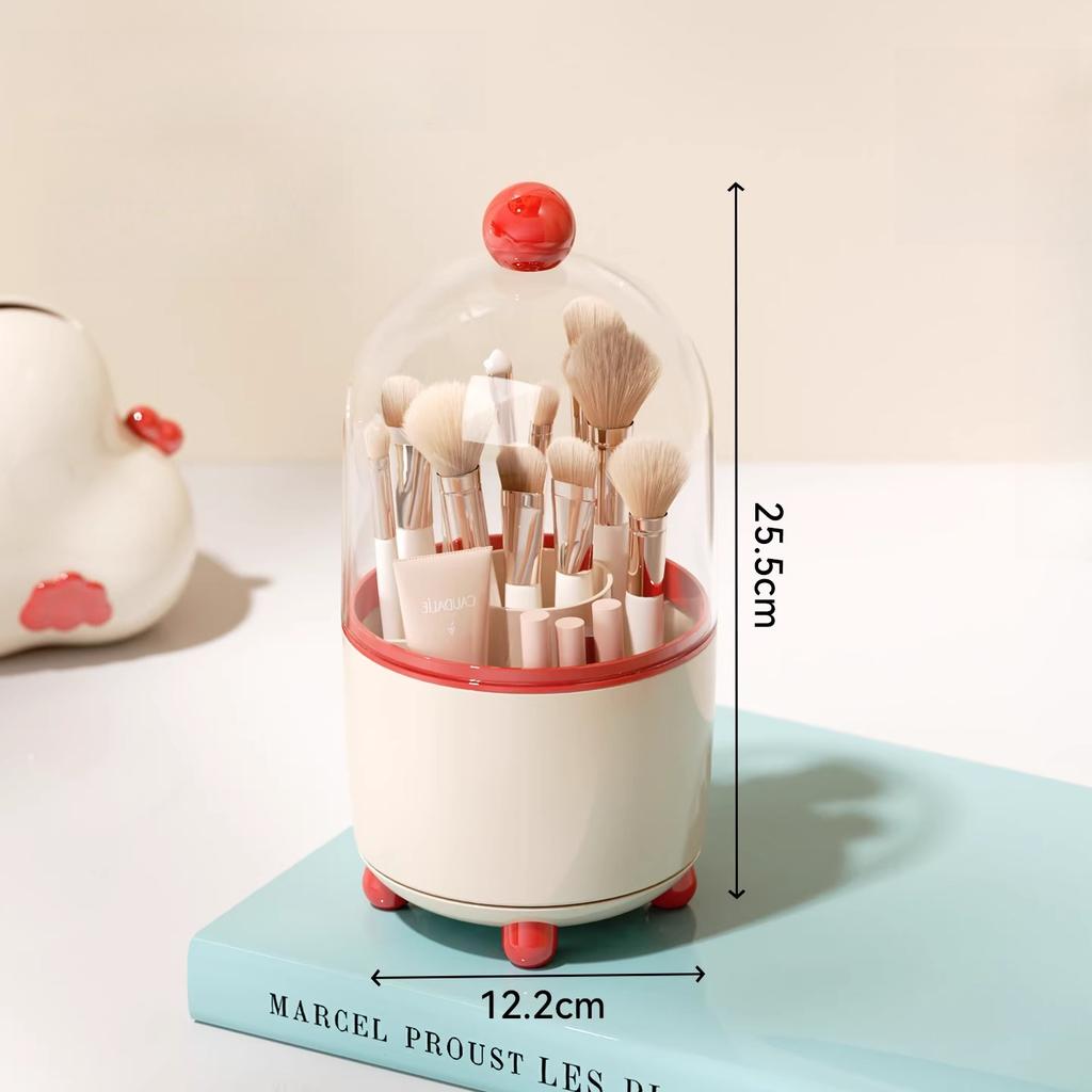 Rotatable Makeup Brush Storage Box Large Dustproof with Cover Makeup Brush Storage Rack Desktop Cosmetic Storage Holder Plastic