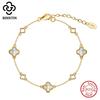 Rinntin New Design 925 Silver Lucky Four Leaf Clover Women's White Shell Bracelet Jewelry for Girlfriend Present GMB68