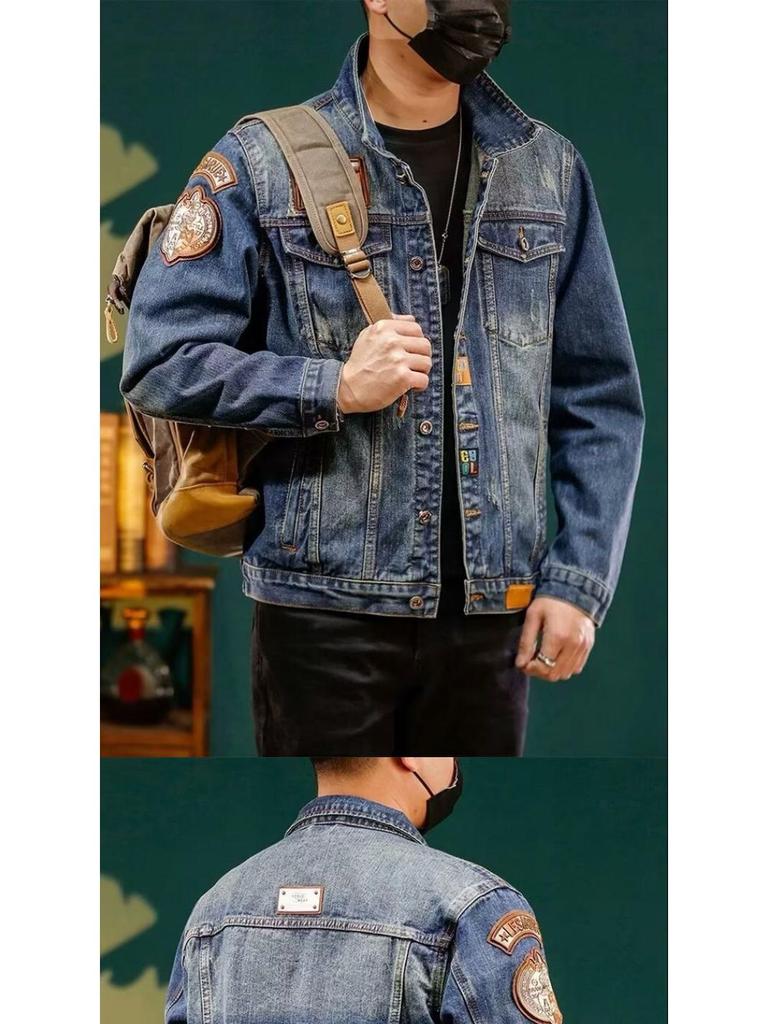 Men's 2025 Spring/Autumn High-End Washed Denim Jacket - Trendy Versatile Workwear Outerwear