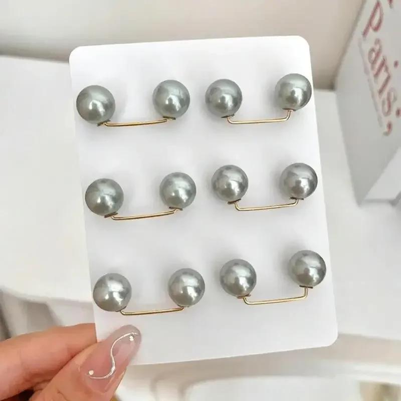 3/6Pcs Double Pearl Brooch Pins Anti-fade Exquisite Elegant Brooches for Women Sweater Cardigan Clip Coat Summer Dress Jewelry