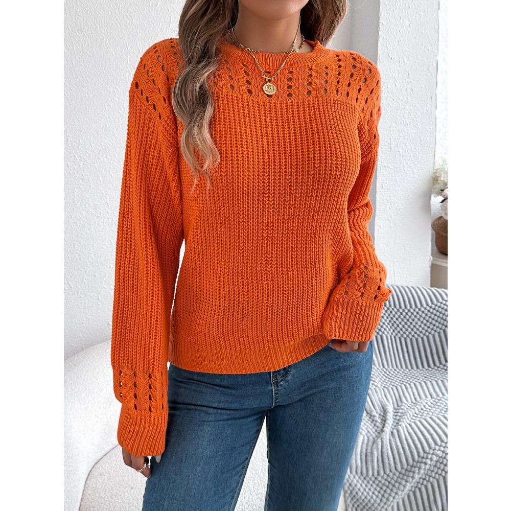 Fashionable Women's Oversized Relaxed-Fit Solid-Colour Lace-Up Lantern-Sleeve Pullover Knitwear