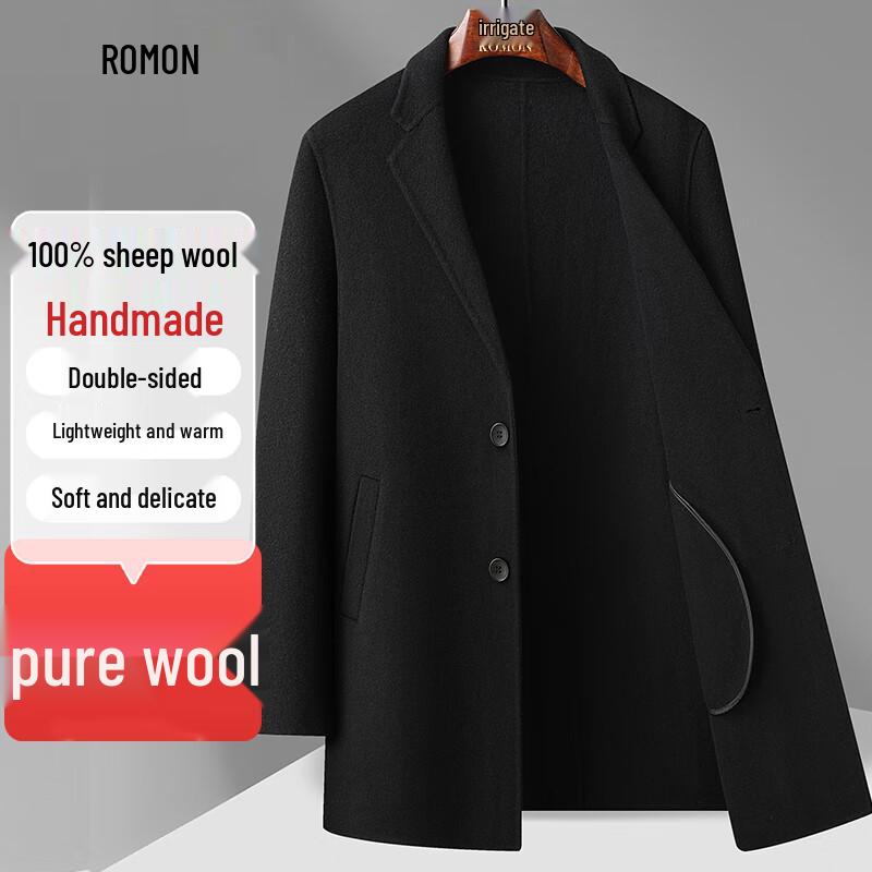 Romon Men's 100% Merino Wool Mid-Length Double-Sided Coat