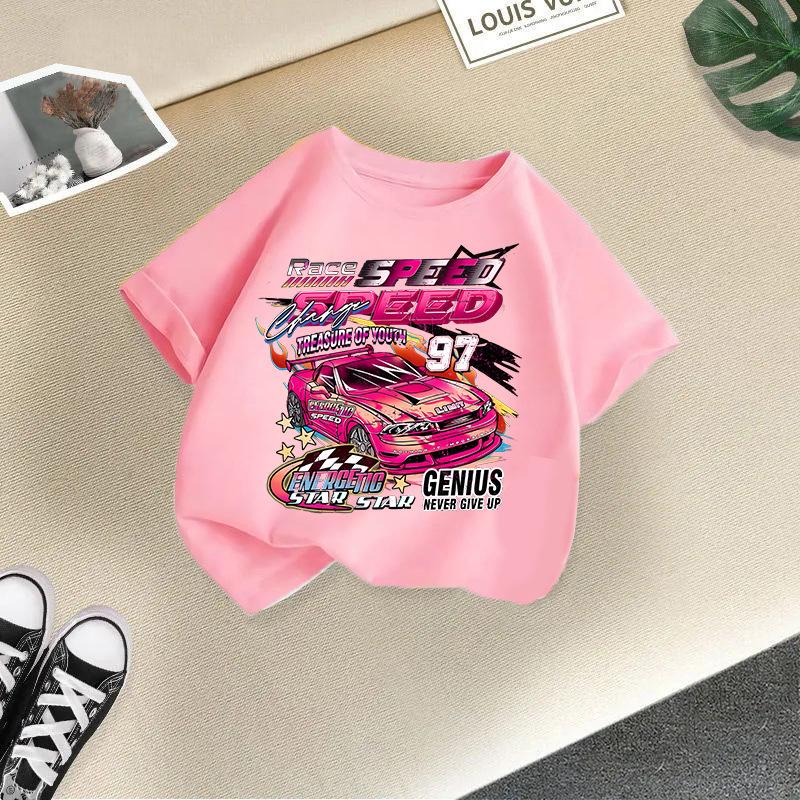 Children T-shirt Car Printed Kids 100% Cotton Tops 2-13Y O-Neck Short-sleeve T-shirt