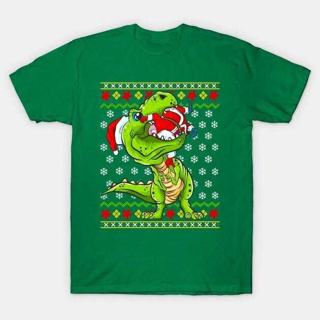 T Rex Eating Santa Claus Ugly Christmas Sweater Made in Australia T-Shirt 4XL