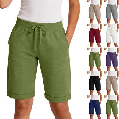 Womens Shorts Elastic Waist Short Rolled Up Hem Short With Pockets