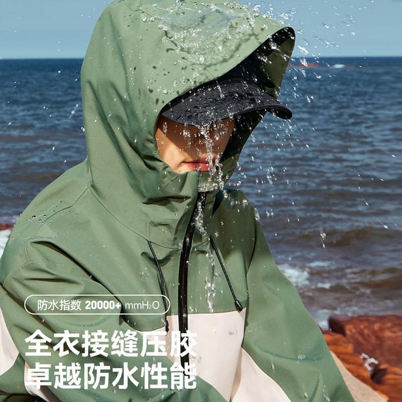 Herren Damen Wasserdichte Wanderjacke mit Kapuze 4-Proof Technologie Winddicht Atmungsaktiv Outdoor Shell Winter Camping