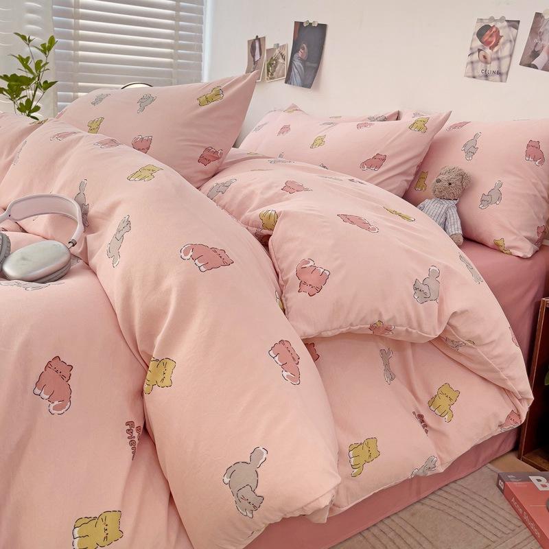 Small Fresh Washed Cotton Four-piece Set, Bedding Quilt Cover, Dormitory Single Bed Three-piece Set