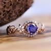 European and American New Jewelry Rose Gold Flower Inlaid Royal Blue Zircon Women's Ring