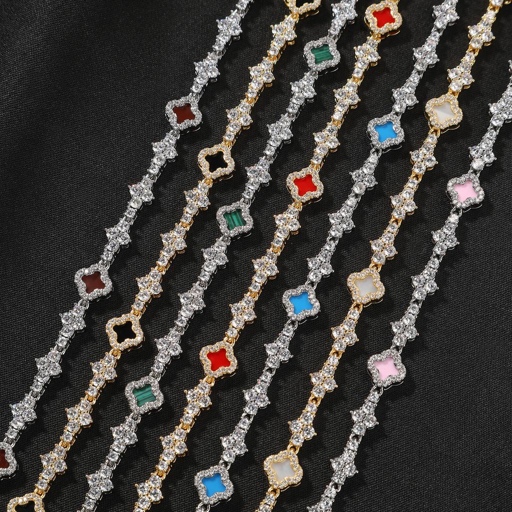 Hip hop ancient clover plane tennis chain zircon bracelet light luxury hip hop bracelet jewelry