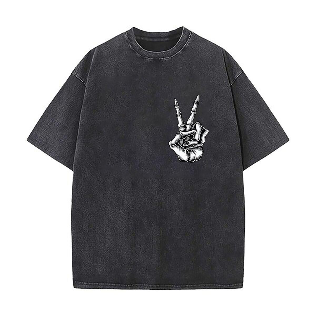 V shaped Skeleton Hand Gesture Mens Summer Tshirt Short Sleeve Loose Streetwear Short Sleeve Tops S