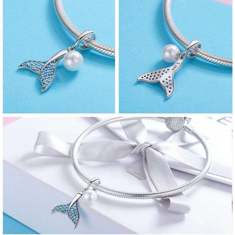 Handmade S925 Sterling Silver Pearl Mermaid Tail Pendant Necklace for Women