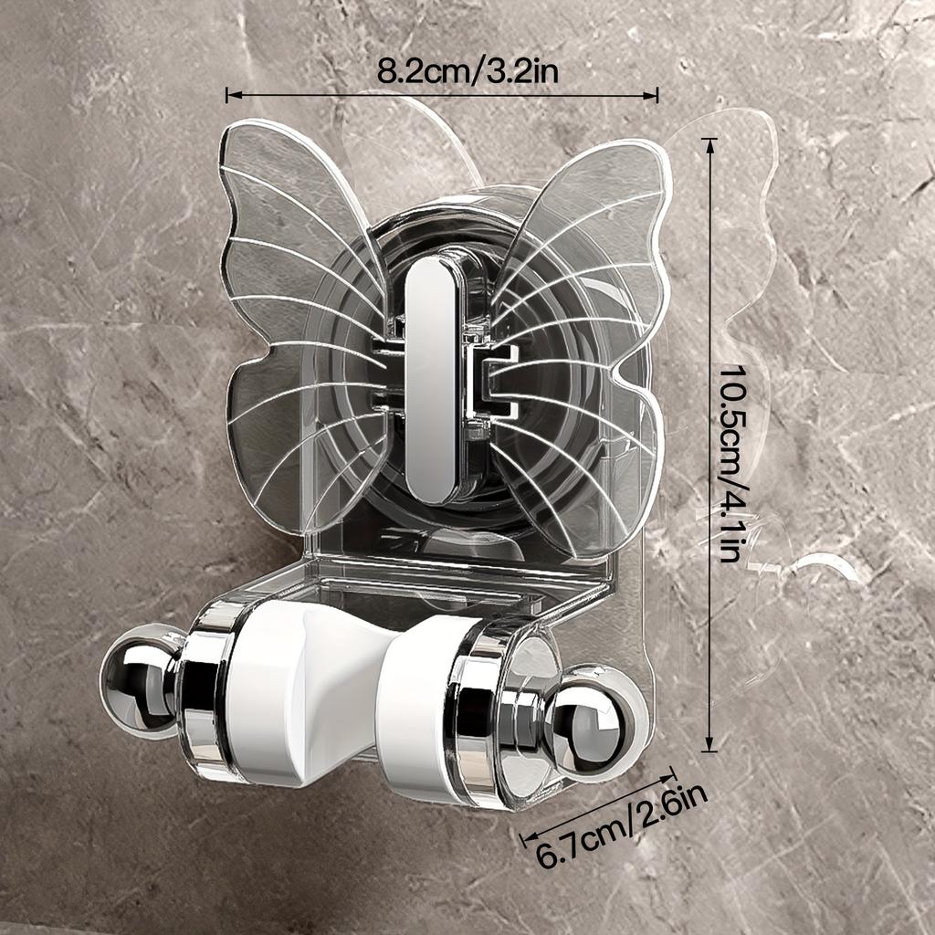[Adjustable Gray Shower Head Holder] Adjustable Shower Head Bracket with Butterfly Design, Wall-mounted Shower Holder, Bathroom Storage Organizer