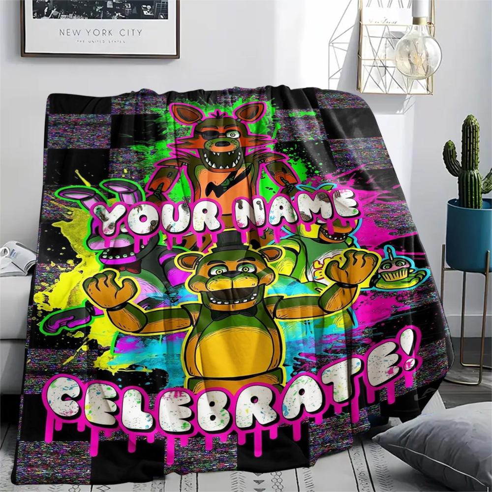 1PC Fnaf Celebration Custom Name Patterned Flannel Blanket Suitable For All Seasons For Home Decor Warmth And Comfort Gifts Holiday Present