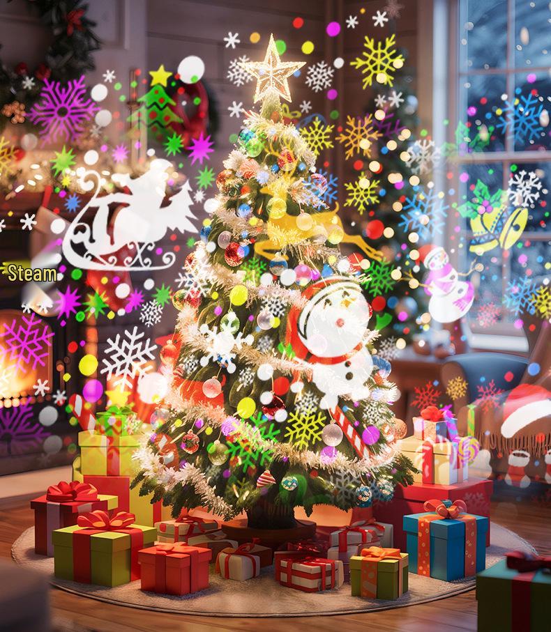 Festive LED Snowflake Projection Lamp with 16 Patterns - USB Halloween & Christmas Atmosphere Rotating Stage Light