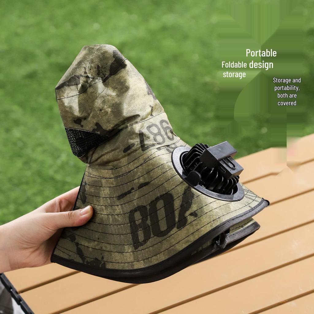 Solar-Powered Wide Brim Fisherman Hat with Fan for Sun Protection, Rechargeable and Portable for Outdoor Travel