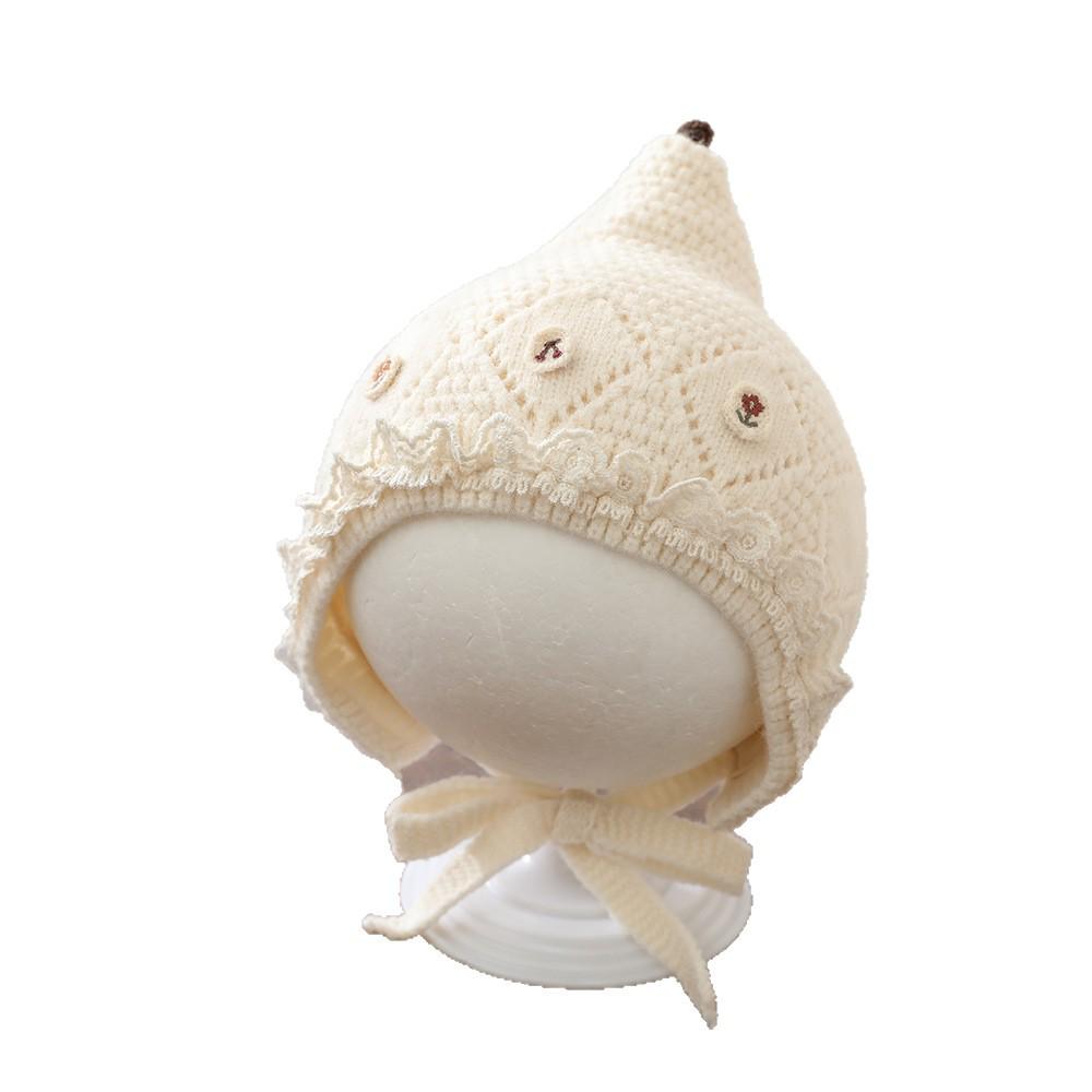 Windproof Knitted Baby Hat: Warm Wool Pointed Top with Ear Protection for Newborn Girls