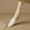 2024 New Summer Real Leather High Heels Half Slippers Women Square Toe Slip on Mules Ladies Fashion Dress Slides Shoes Female