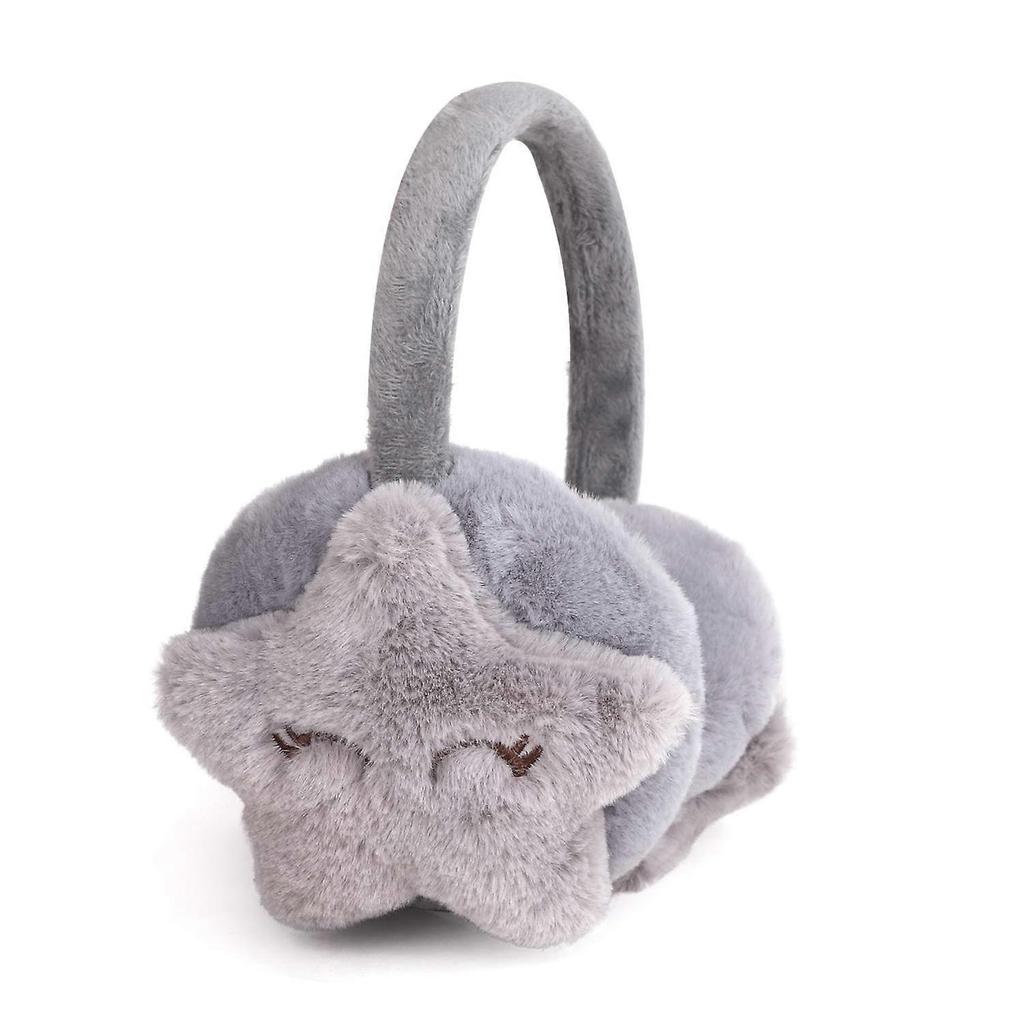 Winter Warm Earmuffs Cute Five-pointed Star Plush Children's Earmuffs (gray)