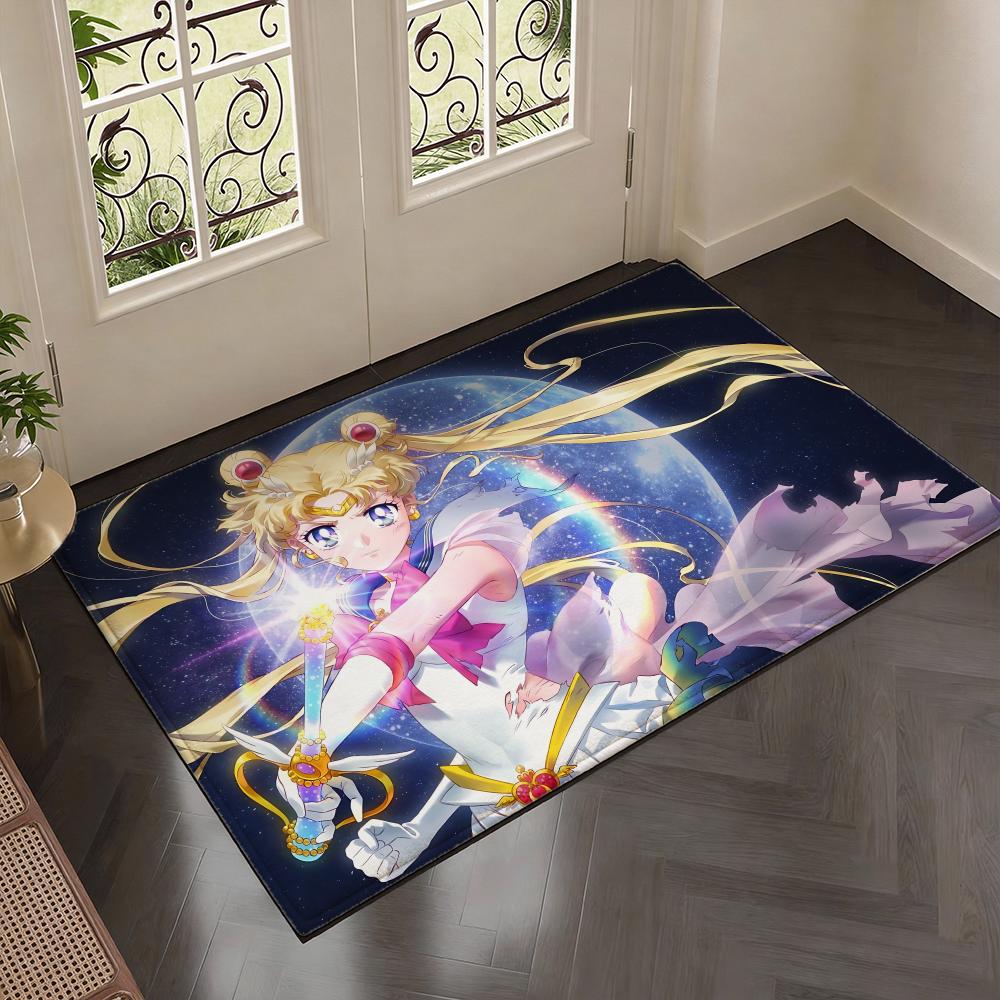 Iconic Magical Girl Anime S-Sailor Moons Floor Mat Soft Thickened Flannel Door Mat Non-Slip Living Room Rug Home Decor