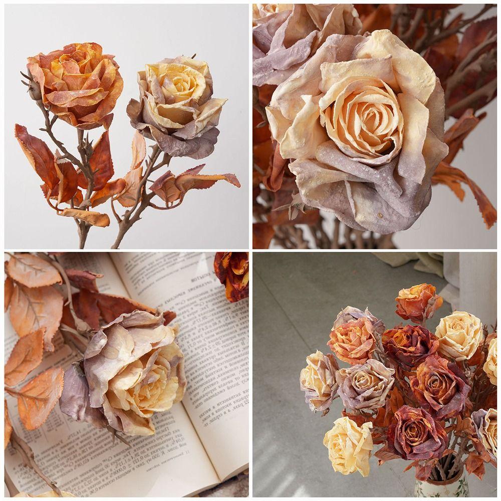 Plastic Simulation Rose Flower Retro Artificial Greenery Artificial Rose Branch Birthday Decor