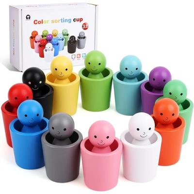Montessori Color Sorting Cup Toys Wooden Color Matching Toy Early Learning Sensory Game for Children Toddler Development Gift