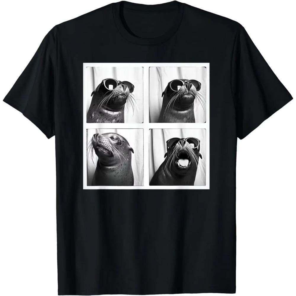 

Funny Animals Seal with Sunglasses Cool Sea Lion Ocean Animal Photobooth T-Shirt for Men Women Oversized T Shirt S чёрный