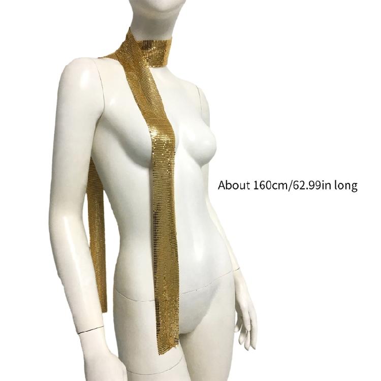 Full Sequins Choker Wide Long Collars Neck Tie Scarf Party Evening Costume