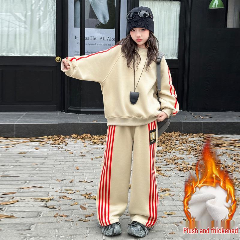 

Модный весенне-осенний комплект толстовки для девочек 2025 - Модный корейский стиль, двухпредметный комплект для детей 170 cm