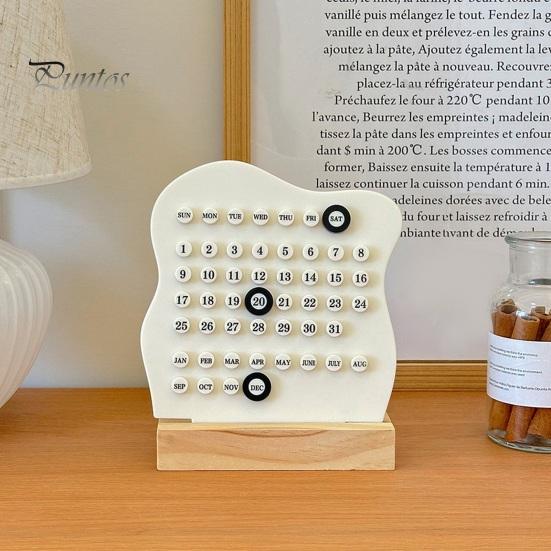 Wiederverwendbarer Ganzjahreskalender, Ewiger Block mit Datumsmarkierer, Schreibtisch-Holz, Moderne minimalistische Basis, DIY-Ring, Ein Tagesplaner für Büro und Zuhause
