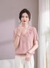 Mom's Summer Ice Silk V-Neck Knit Top: Age-Defying Short-Sleeve Blouse for Middle-Aged Women