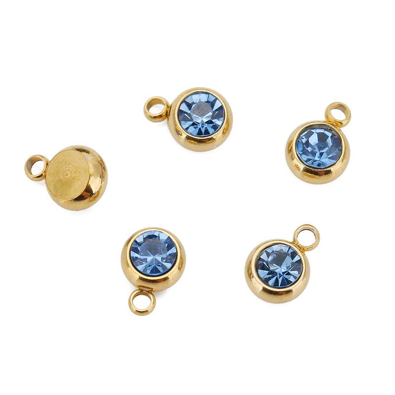 Stainless Steel Birthstone Lucky Stone Birthstone Pendant Diamond Flat Mouth Welding Ring DIY Necklace Bracelet Accessories