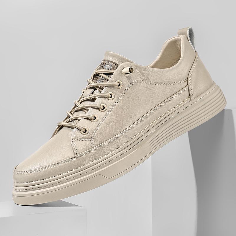 Fashion Men's Leather Casual Sneakers Outdoor Breathable Shoes Soft Low-top Working Shoes