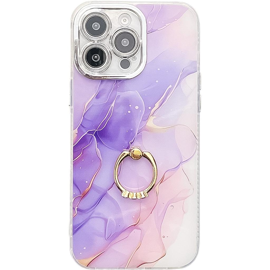 For iPhone 16 Pro Max Case with Kickstand IMD Marble Pattern Electroplated Phone Cover