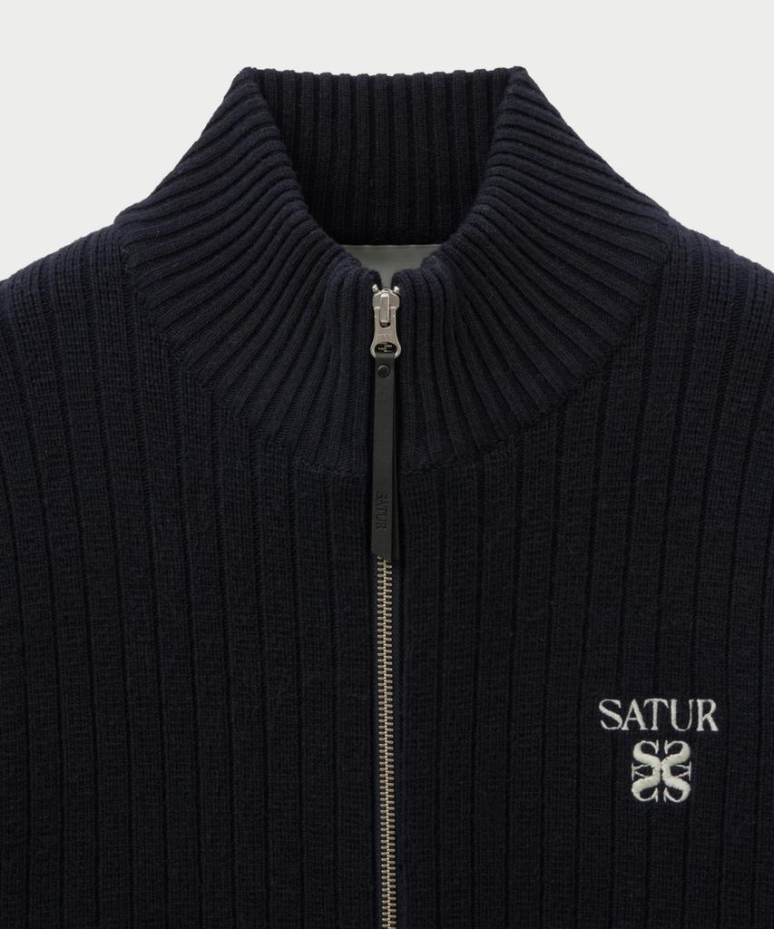 Satur Faro Half Neck Knit Zip-Up Navy