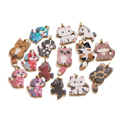 2 PCs 304 Stainless Steel Animal Charms 18K Gold Plated Multicolor Enamel Pet Cat Horse Cute Pendants For DIY Necklace Making