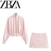 Zbza Autumn New Women's Clothing Fashion Style French Style Design Fashion Zipper Ornament Flannel Sweatshirt Skirt Outfit