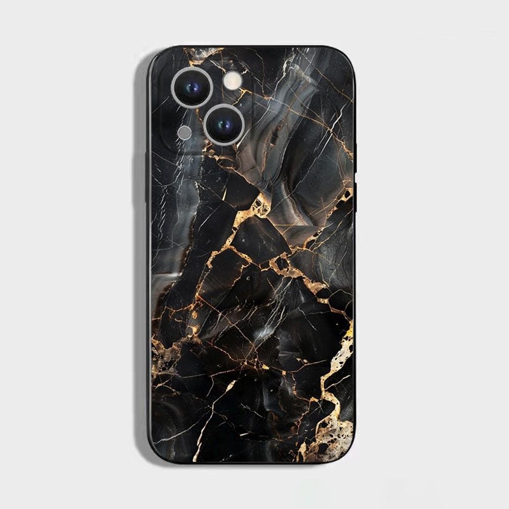 Black Gold Marble Pattern Phone Case For iPhone 16 15 Plus 14 13 Pro Max 12 Mini 11 X XS XR 7 8 8Plus Black Soft Phone Coque