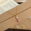 Minimalist Korean Sweet Pink Water Drop Necklace Minimally Exquisite Sparkling Clavicular Chain for Women