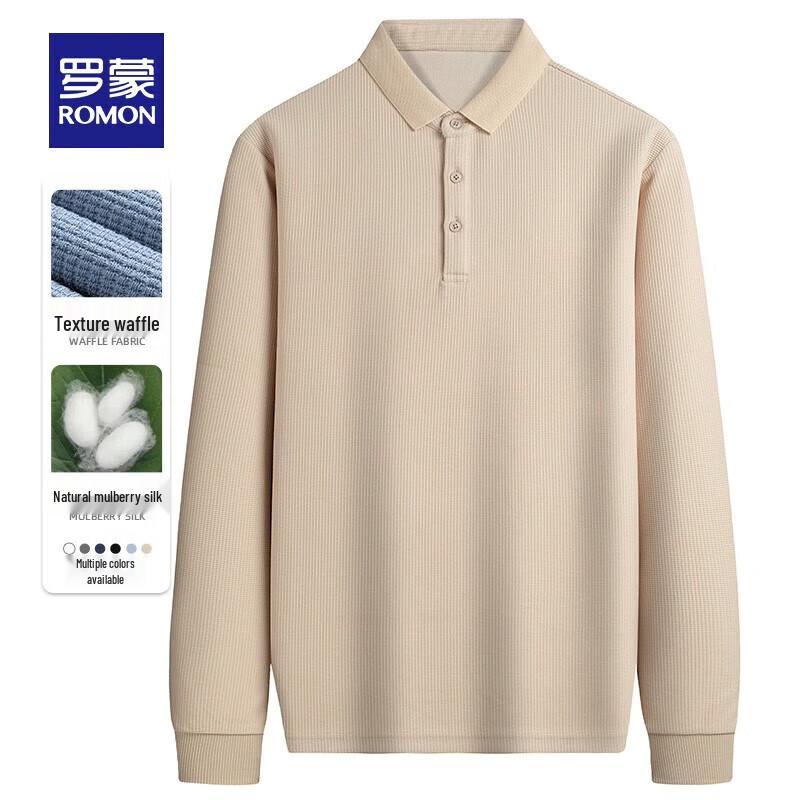 ROMON Men s Silk Blend Waffle Knit Long Sleeve Polo Shirt 175/92A