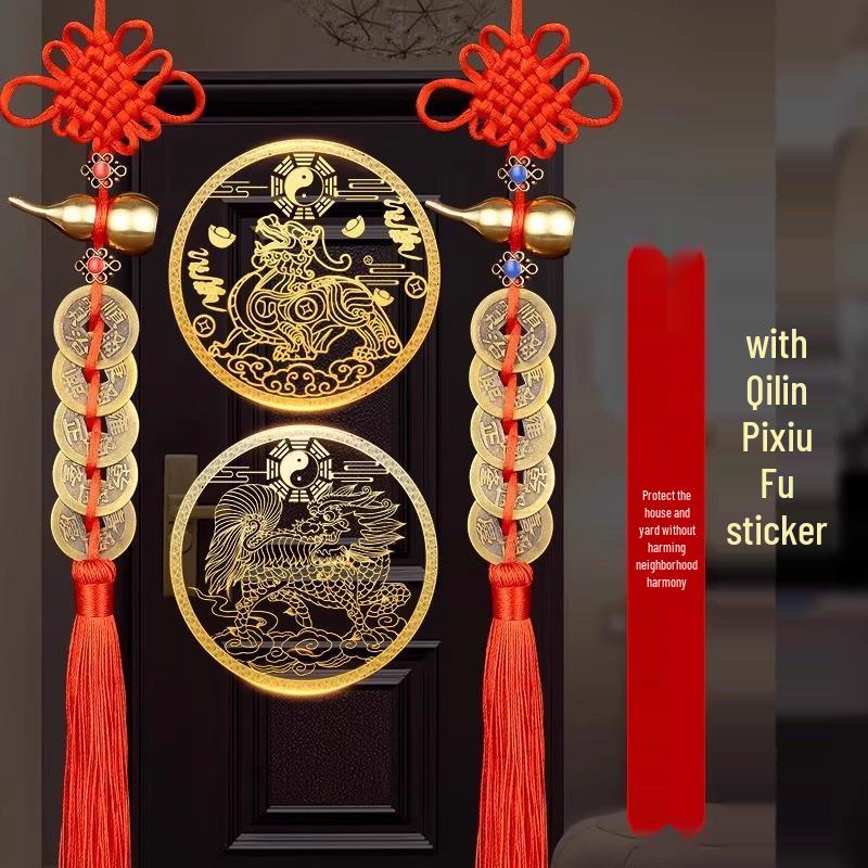 Five Emperors Coins Cinnabar Gourd Pendant for Doors and Windows