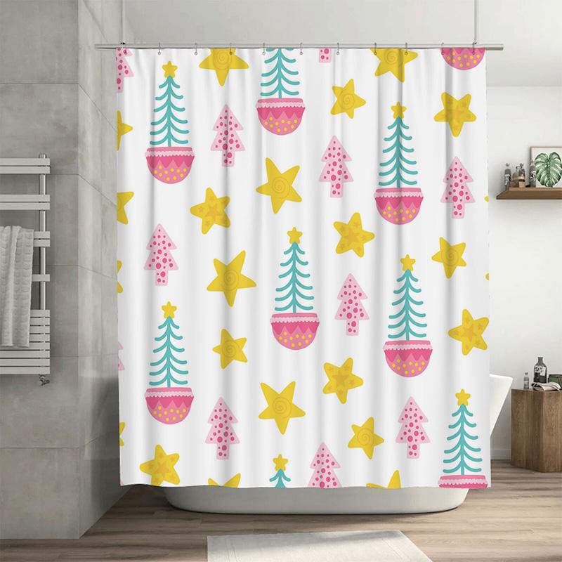 TU Charming Christmas Shower Curtain Festive Holiday Decor Bathroom Fabric Waterproof Holiday Home Decor Festive Trees Pattern W 90x180cm35x71in