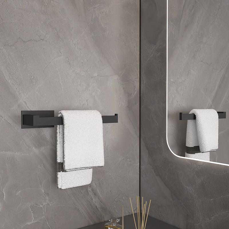 Czarny zestaw akcesoriów łazienkowych Samoprzylepny, wieszak na ręczniki, wieszak na ręczniki, uchwyt na papier, zestaw akcesoriów bez gwoździ