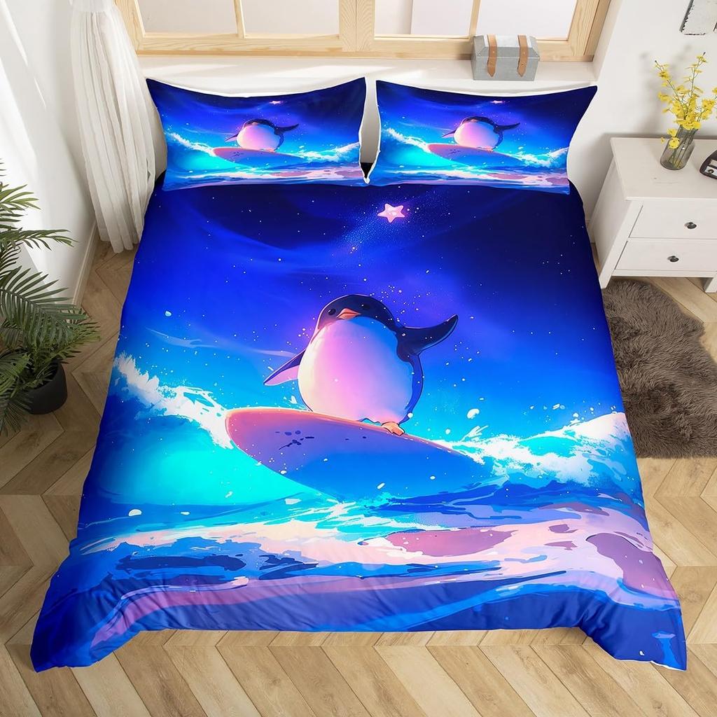 Kreslený tučňák Povlak na peřinu ,Sada povlečení s polárními zvířaty a melouny Pro Dekoraci Pokojů Chlapců a Děvčat,Obal na přikrývku s arktickou divočinou a ovocem