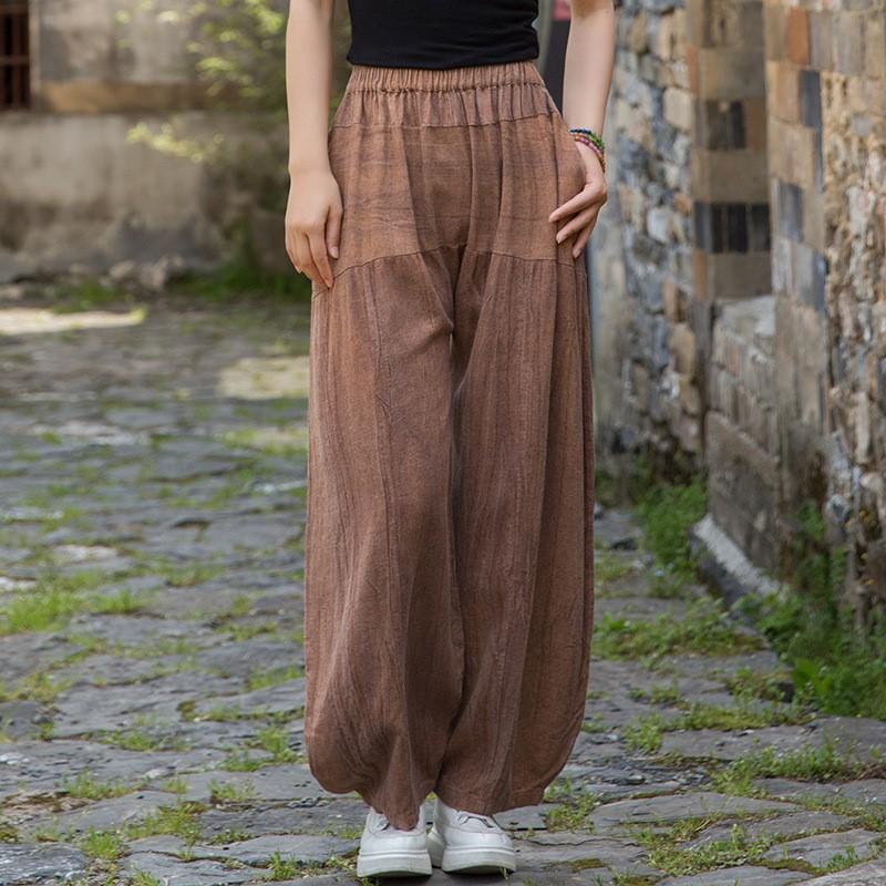 

Johnature Women Vintage Tie dye Harem Pants Elastic Waist Loose Spring Trousers Pockets Female Long Pants One Size кофейный