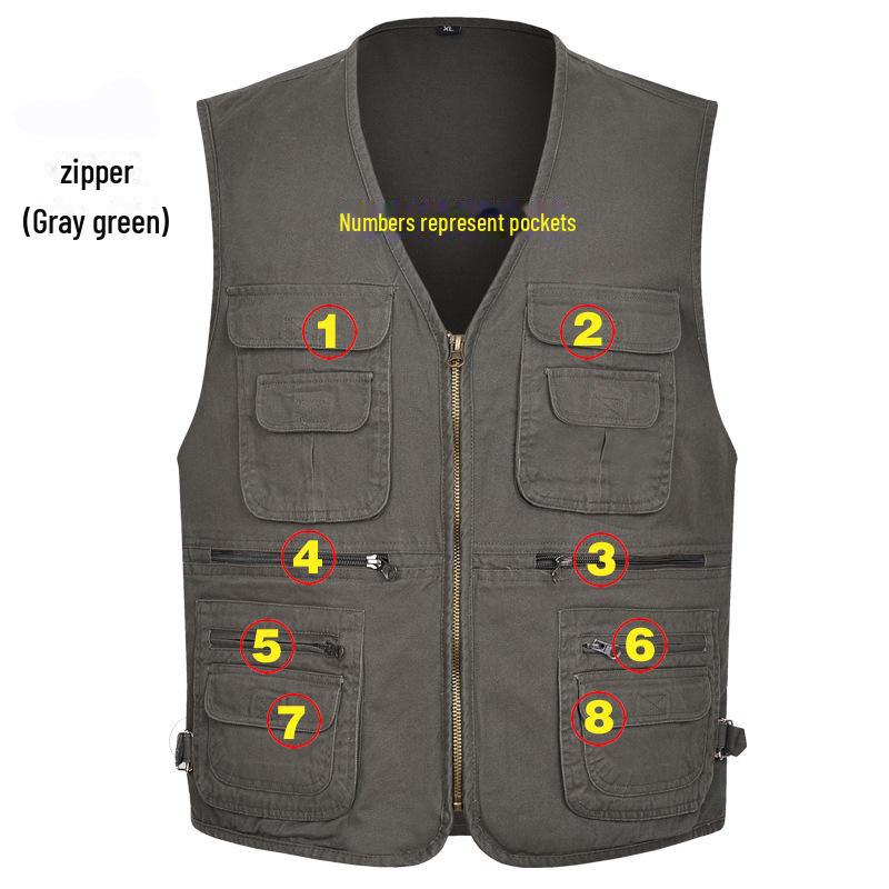 Men's Plus Size Pure Cotton Multi-Pocket Fishing Photography Vest