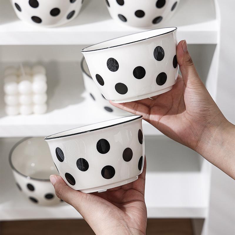 Hepburn-Style Polka Dot Korean Ceramic Bowl Set