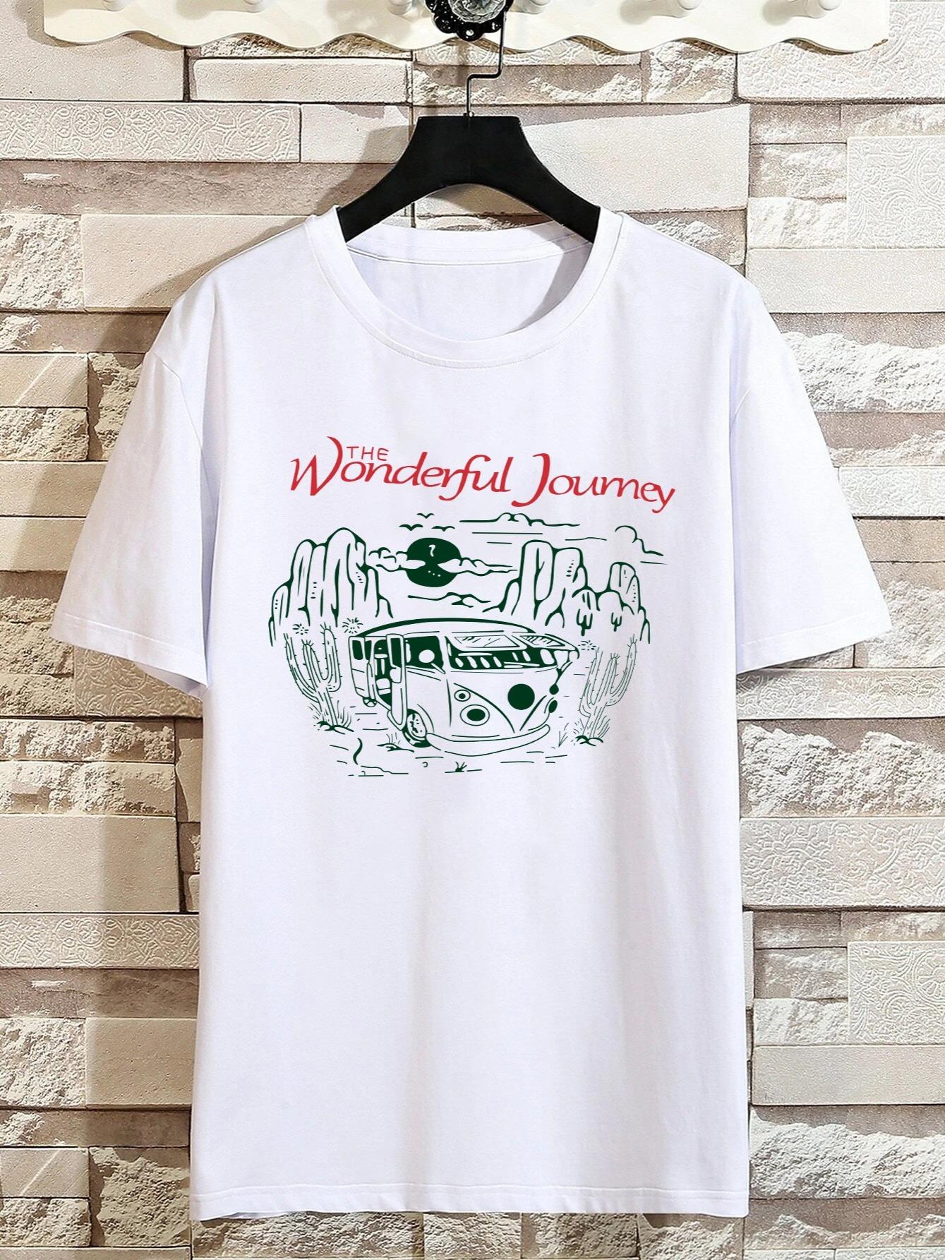 

the Wonderful Journey 2022 Осень И Зима Новая Мужская Повседневная Футболка с Круглым Вырезом и Принтом Белых Букв XXXXXL белый