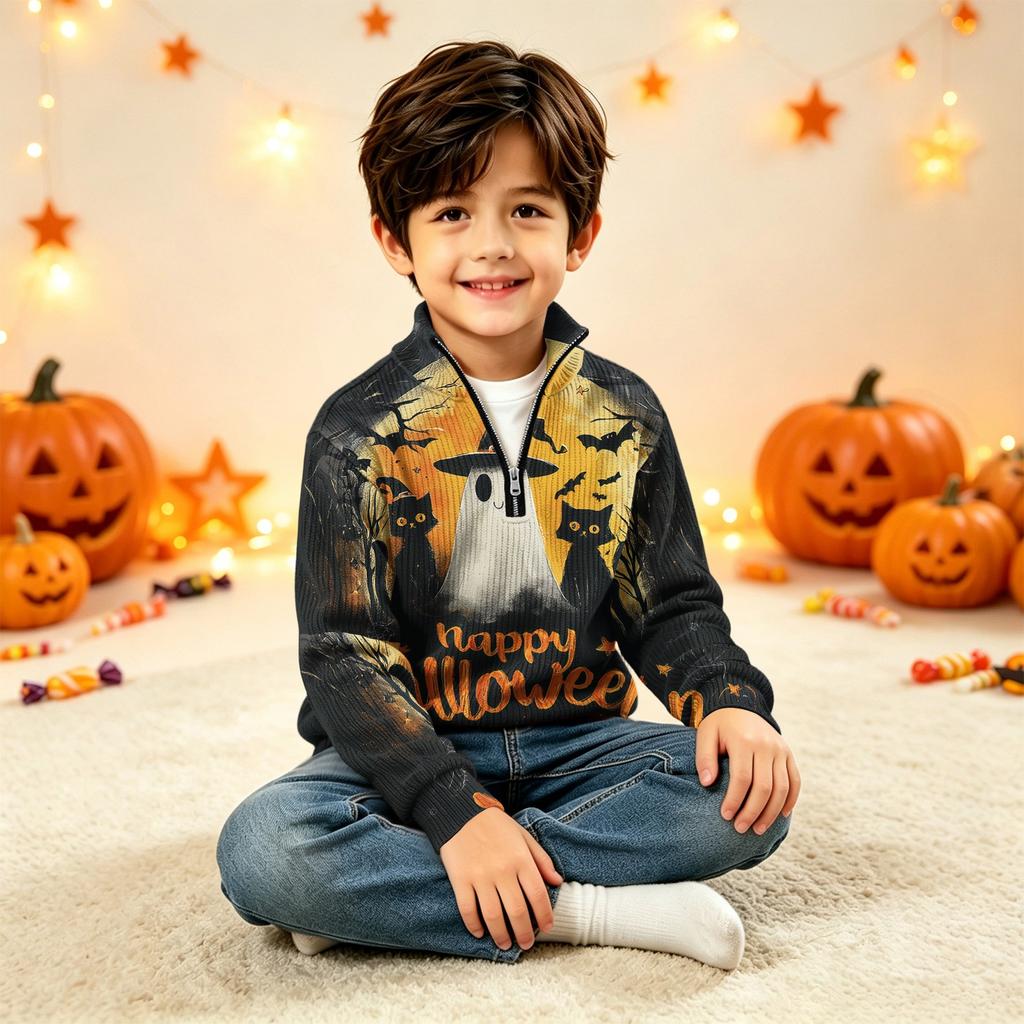 Kids Knit Halloween Print Top for Festive Occasions