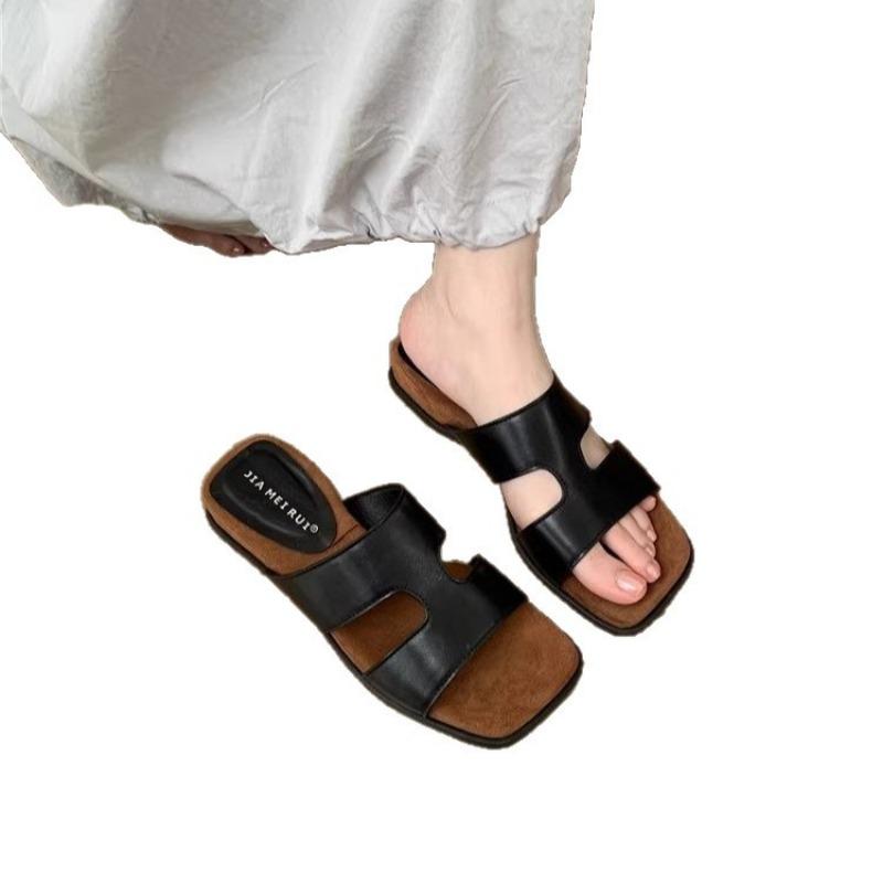 Wedge Heel Retro Beige One-word Slippers Fairy Shoes Wear Summer Skirt Versatile Small Sandals